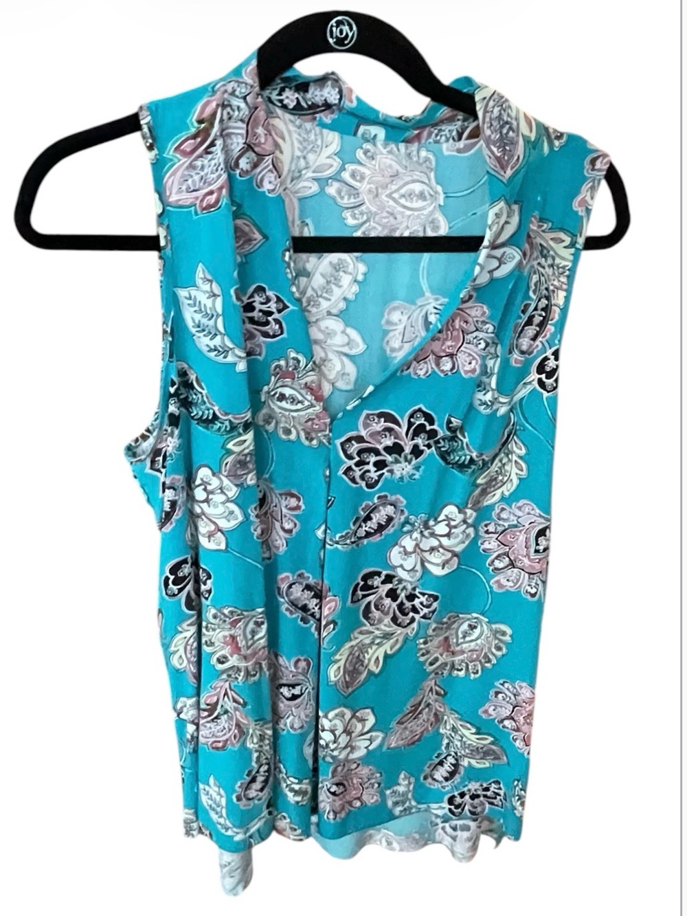 Sleeveless Floral V-Neck Top - Teal